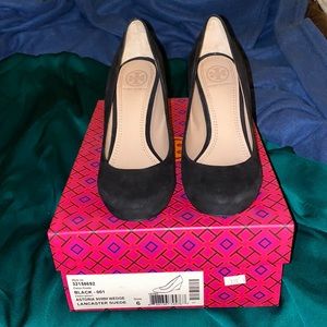 Tory Burch Black Suede Wedges